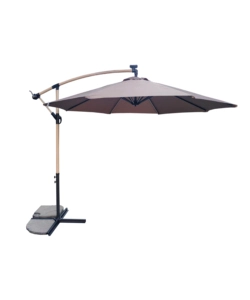 OMBRELLONE DA GIARDINO ROTONDO CON BRACCIO LATERALE EUROGARDEN CON ILLUMINAZIONE LED EFFETTO LEGNO TAUPE 3X3 M