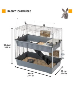 OUTLET - DIFETTI ESTETICI - GABBIA PER CONIGLI FERPLAST "RABBIT 100 DOUBLE" A DUE PIANI, 99X51,5X92 CM