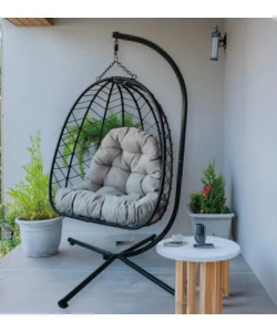 POLTRONA SOSPESA DA ESTERNO PIEGHEVOLE EUROGARDEN IN METALLO E PE RATTAN GRIGIO 103X108X192 CM