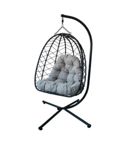 POLTRONA SOSPESA DA ESTERNO PIEGHEVOLE EUROGARDEN IN METALLO E PE RATTAN GRIGIO 103X108X192 CM