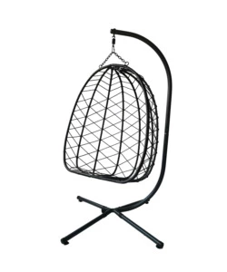 POLTRONA SOSPESA DA ESTERNO PIEGHEVOLE EUROGARDEN IN METALLO E PE RATTAN GRIGIO 103X108X192 CM