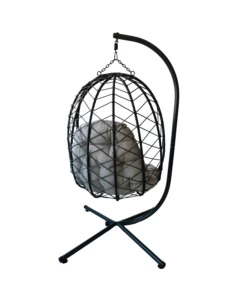 POLTRONA SOSPESA DA ESTERNO PIEGHEVOLE EUROGARDEN IN METALLO E PE RATTAN GRIGIO 103X108X192 CM