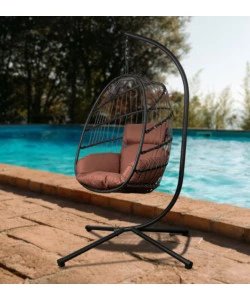 POLTRONA SOSPESA DA ESTERNO PIEGHEVOLE EUROGARDEN IN METALLO E PE RATTAN MARRONE 103X108X192 CM