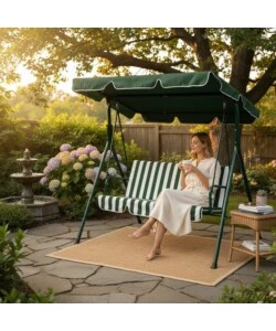 DONDOLO DA GIARDINO 3 POSTI EUROGARDEN "STRIPES" FANTASIA RIGHE VERDI 172X112X152 CM