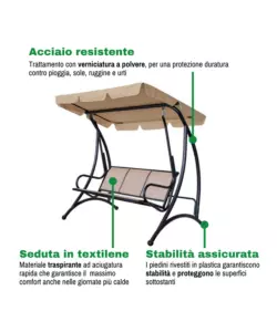 DONDOLO DA GIARDINO 3 POSTI EUROGARDEN "HAWAII" BEIGE 195X115X172 CM