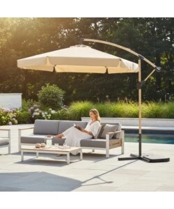 OMBRELLONE A BRACCIO QUADRATO DA GIARDINO EUROGARDEN EFFETTO LEGNO ECRÙ 3X3 M