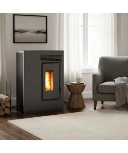 Stufa a pellet slim ventilata Caris "Fiore" nero 5,0 kW