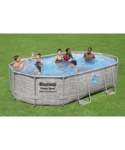 PISCINA FUORI TERRA CON STRUTTURA OVALE BESTWAY "POWER STEEL SWIM VISTA" CON OBLO' EFFETTO PIETRA 488X305X107 CM