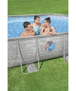 PISCINA FUORI TERRA CON STRUTTURA OVALE BESTWAY "POWER STEEL SWIM VISTA" CON OBLO' EFFETTO PIETRA 488X305X107 CM