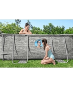 PISCINA FUORI TERRA CON STRUTTURA OVALE BESTWAY "POWER STEEL SWIM VISTA" CON OBLO' EFFETTO PIETRA 488X305X107 CM
