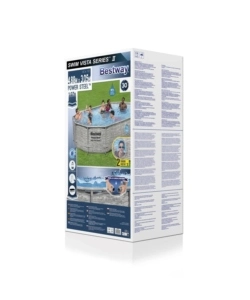 PISCINA FUORI TERRA CON STRUTTURA OVALE BESTWAY "POWER STEEL SWIM VISTA" CON OBLO' EFFETTO PIETRA 488X305X107 CM
