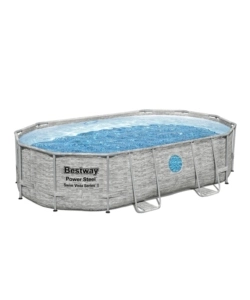 PISCINA FUORI TERRA CON STRUTTURA OVALE BESTWAY "POWER STEEL SWIM VISTA" CON OBLO' EFFETTO PIETRA 488X305X107 CM