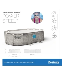 PISCINA FUORI TERRA CON STRUTTURA OVALE BESTWAY "POWER STEEL SWIM VISTA" CON OBLO' EFFETTO PIETRA 488X305X107 CM
