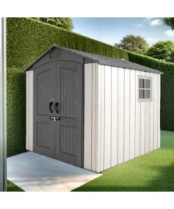 CASETTA DA GIARDINO LIFETIME IN RESINA EFFETTO LEGNO GRIGIO 214X214X227 CM