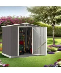 CASETTA DA GIARDINO HABRITA "ARROW EZEE" IN ACCIAIO ZINCATO ANTRACITE E PANNA 177,2X157,5X182,9 CM