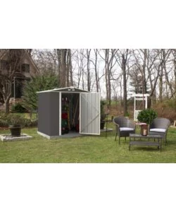 CASETTA DA GIARDINO HABRITA "ARROW EZEE" IN ACCIAIO ZINCATO ANTRACITE E PANNA 177,2X157,5X182,9 CM
