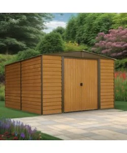 CASETTA DA GIARDINO HABRITA "ARROW WOODRIDGE" IN ACCIAIO ZINCATO EFFETTO LEGNO 313,1X370,2X208,6 CM