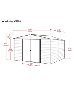 CASETTA DA GIARDINO HABRITA "ARROW WOODRIDGE" IN ACCIAIO ZINCATO EFFETTO LEGNO 313,1X241,9X208,6 CM
