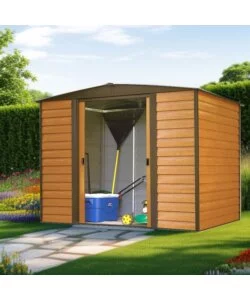 CASETTA DA GIARDINO HABRITA "ARROW WOODRIDGE" IN ACCIAIO ZINCATO EFFETTO LEGNO 253,4X181X201 CM