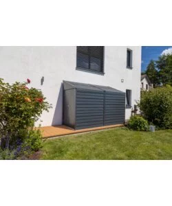 CASETTA DA GIARDINO ADDOSSATA HABRITA "ARROW YARDSAVER" IN ACCIAIO ZINCATO ANTRACITE 124,5X294,6X208,3 CM
