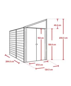 CASETTA DA GIARDINO ADDOSSATA HABRITA "ARROW YARDSAVER" IN ACCIAIO ZINCATO ANTRACITE 124,5X294,6X208,3 CM