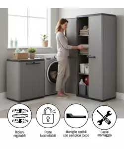 SET 2 ARMADI ALTO E BASSO KETER "PIù" IN RESINA GRIGIO 68X39X166/83 CM
