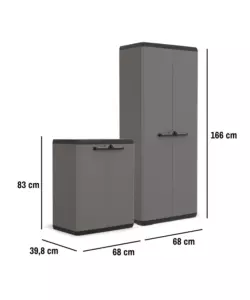 SET 2 ARMADI ALTO E BASSO KETER "PIù" IN RESINA GRIGIO 68X39X166/83 CM