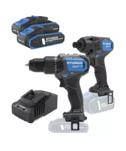 KIT TRAPANO A PERCUSSIONE E AVVITATORE A BATTERIA HYUNDAI 2 BATTERIE 20V 2AH E CARICABATTERIE - COD. 25850