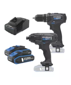 KIT TRAPANO AVVITATORE E AVVITATORE A IMPULSI A BATTERIA HYUNDAI 2 BATTERIE 20V 2AH E CARICABATTERIE - COD. 25852