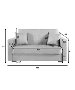 DIVANO LETTO "AFRODITE" 2 POSTI GRIGIO-BLU 155X80X87 CM