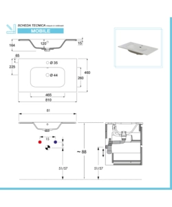 MOBILE BAGNO SOSPESO "REVITAL" NOCE SCURO, 84X49X56 CM