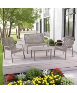 SET DA GIARDINO "HONOLULU" IN POLIPROPILENE TAUPE 1 DIVANO, 2 POLTRONE E 1 TAVOLINO