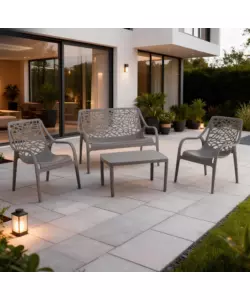 SET DA GIARDINO "HONOLULU" IN POLIPROPILENE TAUPE 1 DIVANO, 2 POLTRONE E 1 TAVOLINO