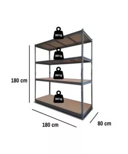 SCAFFALE IN METALLO 4 RIPIANI EASY SISTEM PORTATA 1200 KG 180X60X180 CM