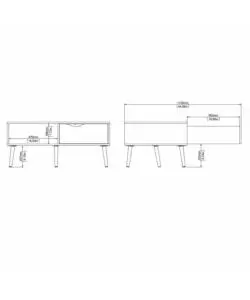 TAVOLINO DA SOGGIORNO "OSLO" BIANCO CON CASSETTO E GAMBE QUERCIA, 98,7X60,2X43,3 CM
