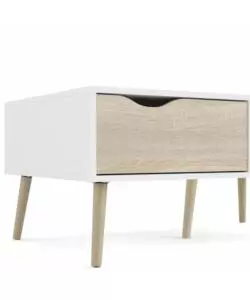 TAVOLINO DA SOGGIORNO "OSLO" BIANCO CON CASSETTO E GAMBE QUERCIA, 98,7X60,2X43,3 CM