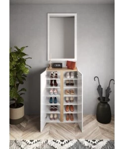 ARMADIO MULTIUSO BASSO CON 2 ANTE E 5 RIPIANI BIANCO LACCATO E ROVERE, 70X35X111 CM