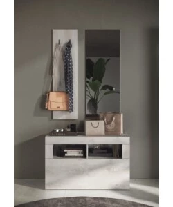 MOBILE DA INGRESSO "BASIC" CON SPECCHIO E APPENDIABITI PINO BIANCO, 91X36X165 CM