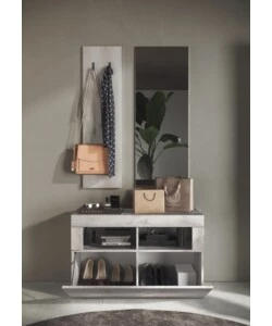 MOBILE DA INGRESSO "BASIC" CON SPECCHIO E APPENDIABITI PINO BIANCO, 91X36X165 CM