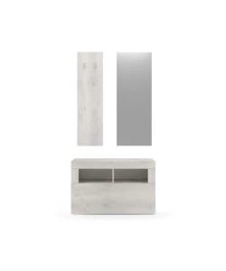MOBILE DA INGRESSO "BASIC" CON SPECCHIO E APPENDIABITI PINO BIANCO, 91X36X165 CM