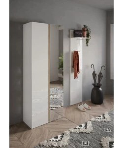 APPENDIABITI A PANNELLO "FRAME" CON 2 GANCI E RIPIANO BIANCO LUCIDO, 40X28X184 CM