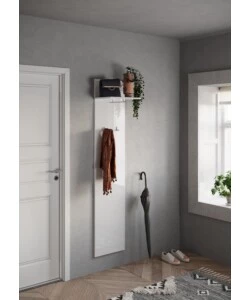 APPENDIABITI A PANNELLO "FRAME" CON 2 GANCI E RIPIANO BIANCO LUCIDO, 40X28X184 CM