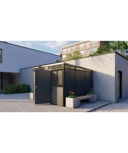 CASETTA DA GIARDINO PREFABBRICATA IN PVC E ALLUMINIO ARTPLAST "MODULARE" NERO E GRIGIO 3X3 MT