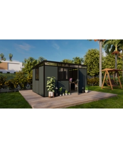 CASETTA DA GIARDINO PREFABBRICATA IN PVC E ALLUMINIO ARTPLAST "MODULARE" NERO E GRIGIO 3X4 MT