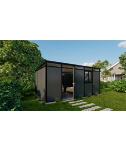 CASETTA DA GIARDINO PREFABBRICATA IN PVC E ALLUMINIO ARTPLAST "MODULARE" NERO E GRIGIO 3X5 MT