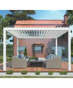 PERGOLA BIOCLIMATICA MOTORIZZATA RIVIERA "BOUGANVILLE" IN ALLUMINIO BIANCO 400X400X250 CM
