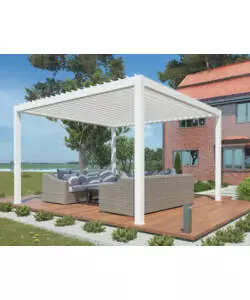 PERGOLA BIOCLIMATICA MOTORIZZATA RIVIERA "BOUGANVILLE" IN ALLUMINIO BIANCO 400X400X250 CM