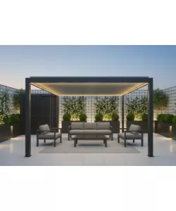 PERGOLA BIOCLIMATICA MOTORIZZATA RIVIERA "QUADRIFOGLIO" IN ALLUMINIO ANTRACITE 400X300X250 CM