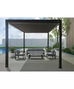 PERGOLA BIOCLIMATICA MOTORIZZATA RIVIERA "QUADRIFOGLIO" IN ALLUMINIO ANTRACITE 400X300X250 CM