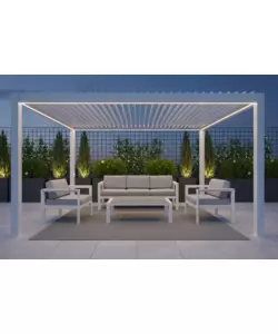 PERGOLA BIOCLIMATICA MOTORIZZATA RIVIERA "QUADRIFOGLIO" IN ALLUMINIO BIANCO 4X3X2,5 MT